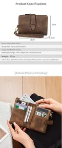 Detail view of RFID women's trifold wallet showing 13x9x3.5cm size and soft matte leather