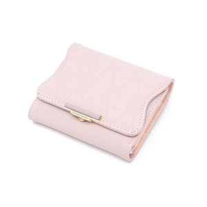 Petit portefeuille rose avec gaufrage hexagonal et fermoir doré élégant pour femme