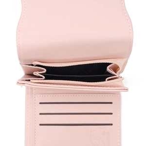 Petit portefeuille rose en cuir PU pour femmes avec fentes pour cartes et poche zippée