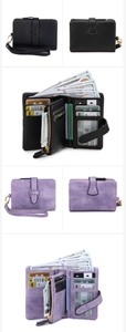 Detail view of RFID trifold wallet interior features, multiple card slots and zipper pocket
