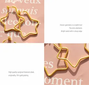 Detailed macro view of star-shaped 18K gold plated surgical titanium steel hoop earrings