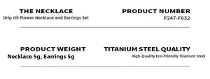 Specifications of titanium steel flower jewelry set detailing necklace and earring weight