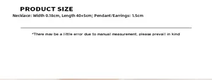 Size specifications for titanium steel flower necklace and earring set detailing dimensions