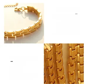 Detail eines 18K vergoldeten Titanstahl Armbands im Glieder-Design im Industrie-Stil