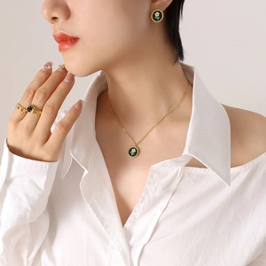Daisy Flower Enamel Necklace And Earrings Stainless Steel 18K Gold Plated Retro Floral Pendant Women