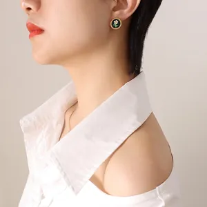 Elegant floral emerald green enamel hoop earrings with gold trim for women's jewelry set