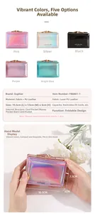 Detailed view of 10.5x7.5x3cm laser PU leather trifold wallet in multiple colors