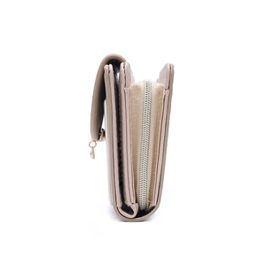 Compact brown floral bifold wallet with zipper coin pocket and multiple card slots