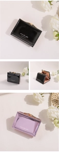 Detail of laser pu leather trifold wallet with vintage metal clasp and card slots