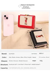 Short PU leather tri-fold wallet with dog embroidery and multiple card slots