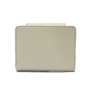 Beige lychee pattern leather compact wallet with multi-functional zipper coin pocket