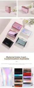 Detailed palette of laser PU leather wallets showing over 20 vibrant holographic colors
