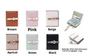 Short PU leather wallet for women with metal buckle and functional inner card slots