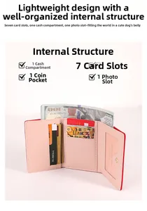 Détail intérieur du portefeuille en cuir PU rose avec 7 fentes pour cartes et poche