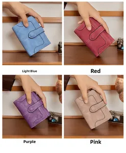 Short vintage frosted wallets in light blue, red, purple, and pink with snap buttons