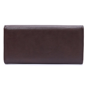 Classic dark brown long leather trifold wallet for women with fine stitching details