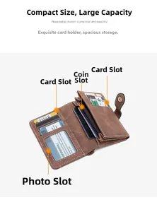Brown frosted leather wallet interior with card slots, coin pocket, and photo window