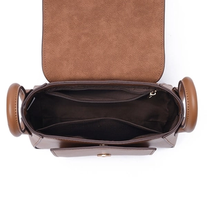 Classic brown leather shoulder bag with internal compartments and gold-tone metal hardware