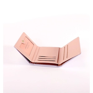 Sweet pink tri-fold wallet for women with multi-card slots and clear photo window