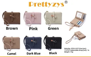 Detailed interior and exterior views of a women's short wallet with multi-card slots