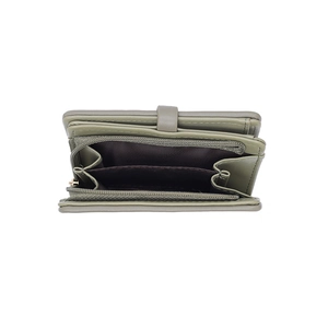 Minimalist olive green bifold wallet for women with zipper pocket and card slots