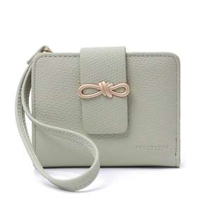 Minimalist light green short wallet with lychee pattern and rose gold bow buckle