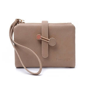 Solid color folding wallet with wristlet and dual ring metal buckle in khaki finish