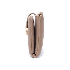 Side view detail of a compact tri-fold PU leather wallet with refined stitching and gold hardware