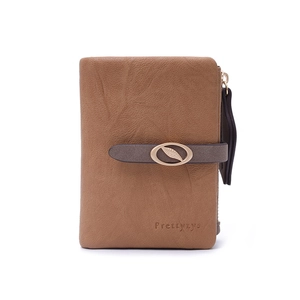 Minimalistisches Damen-Portemonnaie aus mattem PU-Leder mit Metallblatt-Verschluss in Tan