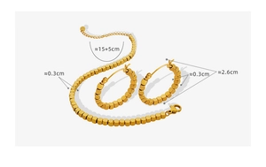 Detailed size specifications for 18K gold plated square bead bracelet and hoop earrings