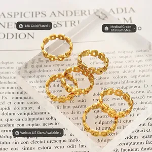 18K gold plated titanium steel geometric hollow link rings in minimalist stackable style