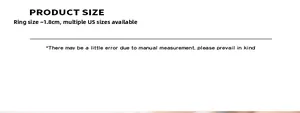 Size guide for geometric smooth ring showing 1.8cm diameter with various US sizes