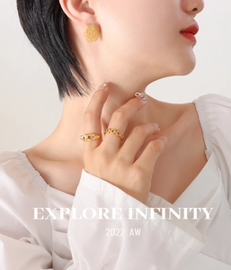 Detailed view of vintage gold rose embossed oval earrings and classic textured ring set