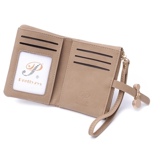 Detailed view of khaki folding wallet interior with card slots and a zipper pocket
