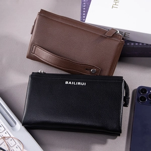 Herren Business PU-Leder Lange Geldbörse Mit Litschimuster Große Kapazität Clutch Multi Kartenhalter Reißverschluss Telefonbörse