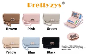 Detail view of compact PU leather bow wallets showing card slots and color variety
