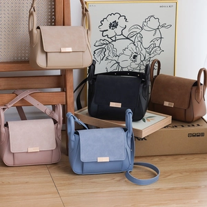 Fashionable minimalist patchwork leather crossbody bags in five colors with gold buckles