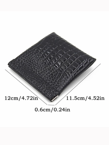 Glossy black crocodile-embossed mini organizer bag with automatic metal spring closure