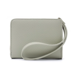 Portefeuille court vert en cuir avec nœud, grain de litchi et dragonne