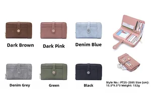 Multiple color options for women's vintage PU leather folding wallet with snap closure