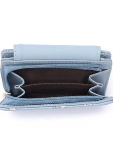 Short PU leather wallet for women with blue exterior and multi-layer inner compartments