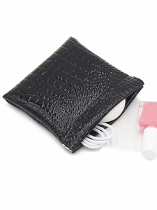 Mini black crocodile pattern storage pouch with automatic closure for cables and small items