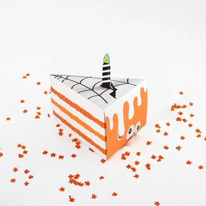 Halloween creative triangular cake gift box with orange layers and candle topper