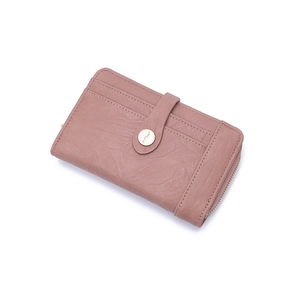 Retro dried rose PU leather multi-functional wallet with zipper and snap closure