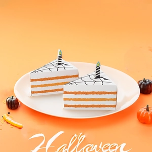 Halloween triangular cake-shaped candy gift box with spider web and candle decor