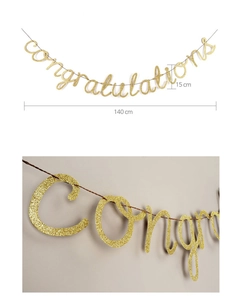 Detail of glitter gold Congratulations banner with 15cm height letters and 140cm length