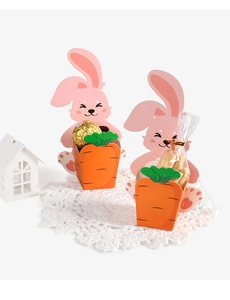Details einer Osterhasen-Geschenkkarte mit Karottenbox für Schokolade und Süßigkeiten