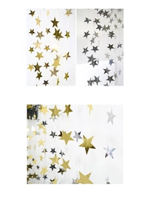 Close-up of double-sided gold and silver star banner with reflective mirror surface