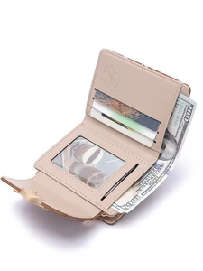Petit portefeuille en cuir PU rose poudré pour femme avec fentes pour cartes et billets