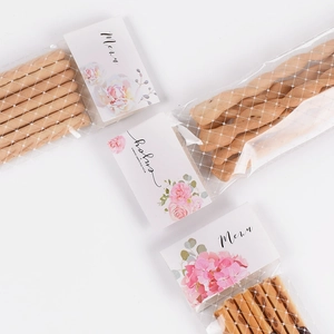 Floral food gift packaging bags with transparent mesh pattern and white card headers